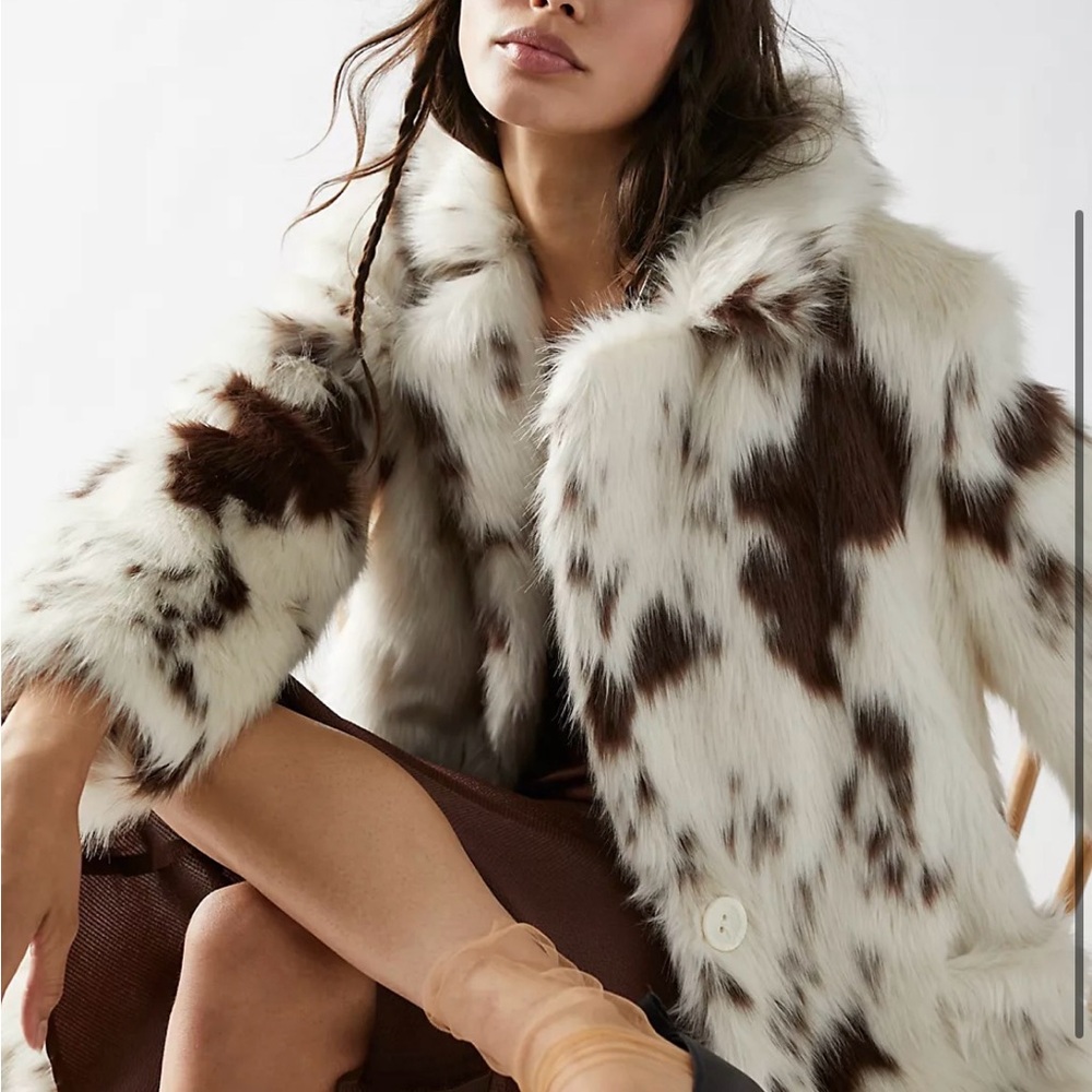 Free People Rosie Cow print faux fur Jacket
